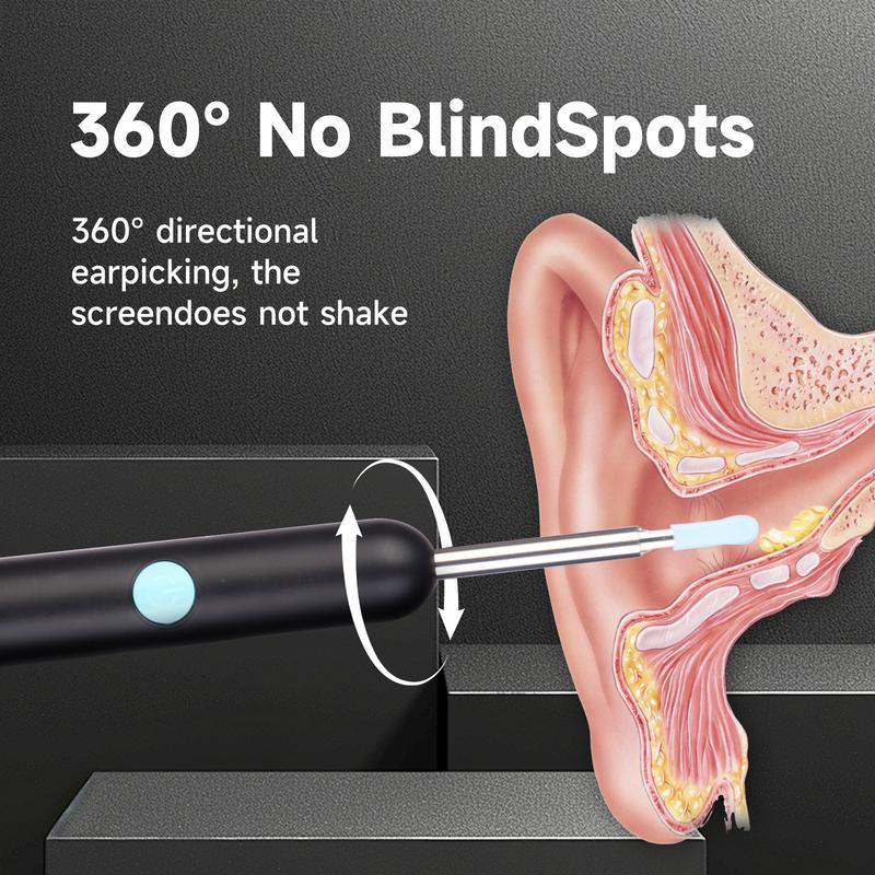 Smart 1080P HD Ear Camera Kit 9 Piece Set for iPhone & Android Safe Wax Removal Tool with 6-9 Soft Silicone Spoons & Rechargeable Battery Black A Christmas gift