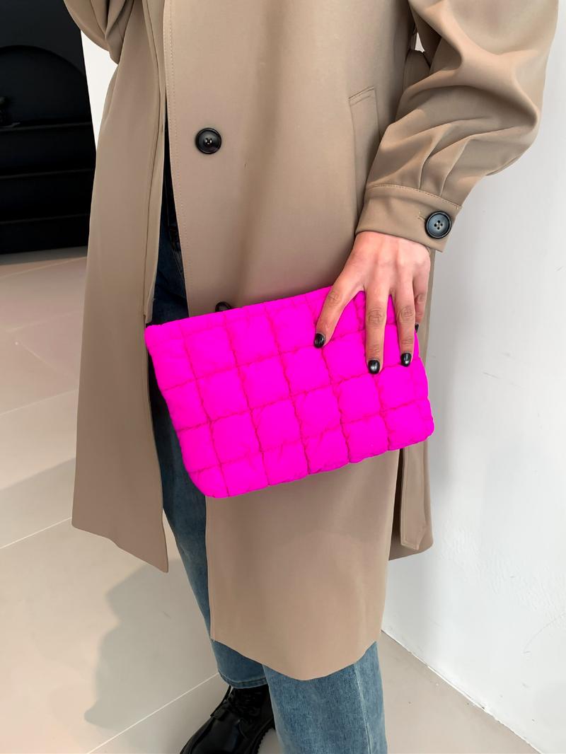 Ladies' fashion quilted plaid convenient makeup bag, casual solid color pleated design lightweight large-capacity storage bag Cosmetic Pouch