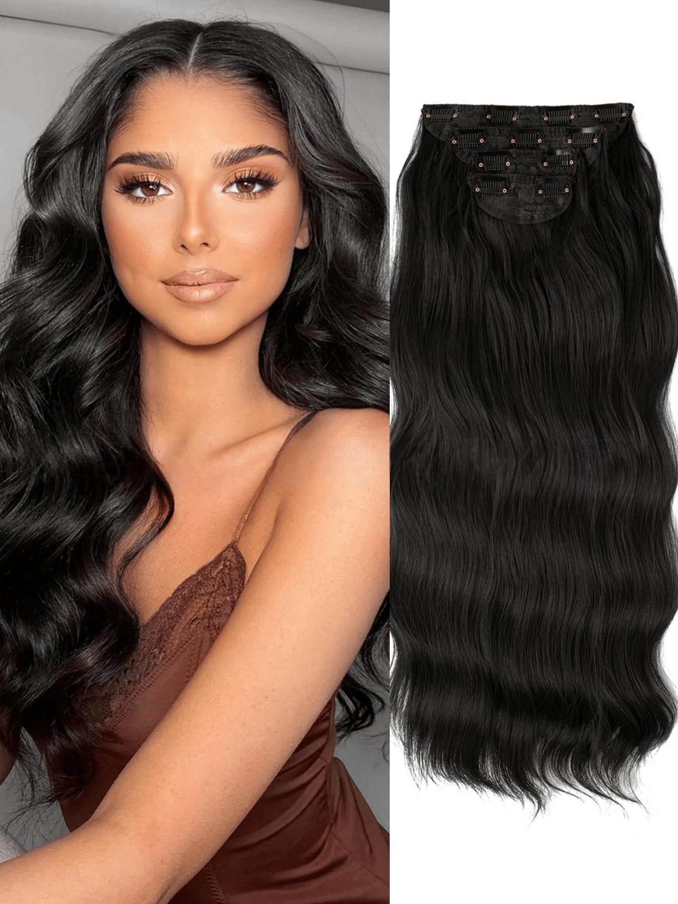 Clip-on hair extensions, long wavy curls, 4 pieces per pack, thickened hair extensions, synthetic highlighted extensions, chestnut gradient, double-layered fiber construction, natural color, 22 inches, Wavy Synthetic Hairpiece, Wavy Hairpieces Clip-on hair extensions, long wavy curls, 4 pieces per pack, thickened hair extensions, synthetic highlighted extensions, chestnut gradient, double-layered fiber construction, natural color, 22 inches, Wavy Synthetic Hairpiece, Wavy Hairpieces
