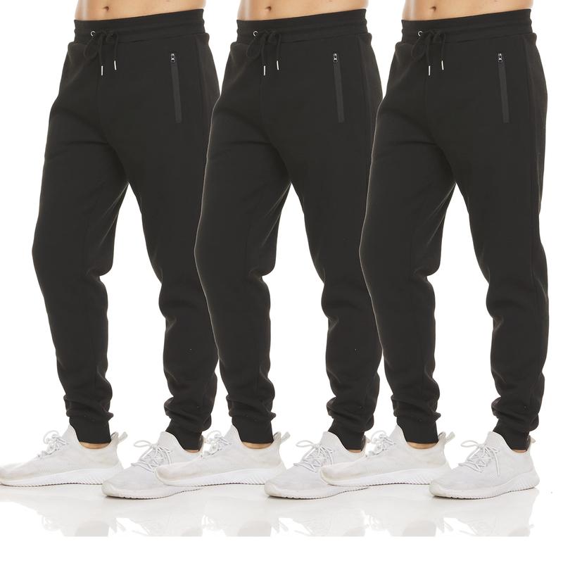Men's Fleece Lined Slim Fit Casual Tech Jogger Sweatpants Zipper Pockets 02 Straight Leg Mid Waist