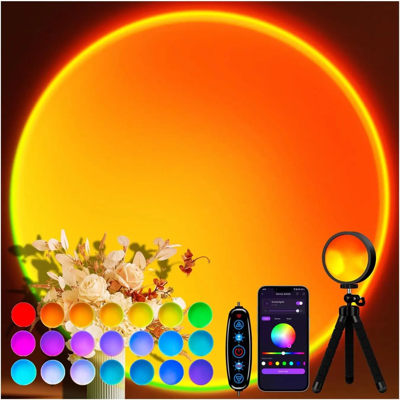 Sunset Lamp, Sun Light Projector for Aesthetic Room Decor,RGB Color Changing Night Light Mood Lighting for Bedroom,Gifts for Girl Kid Adults, 360°Rotation LED Light for Party TikTok Live Photography