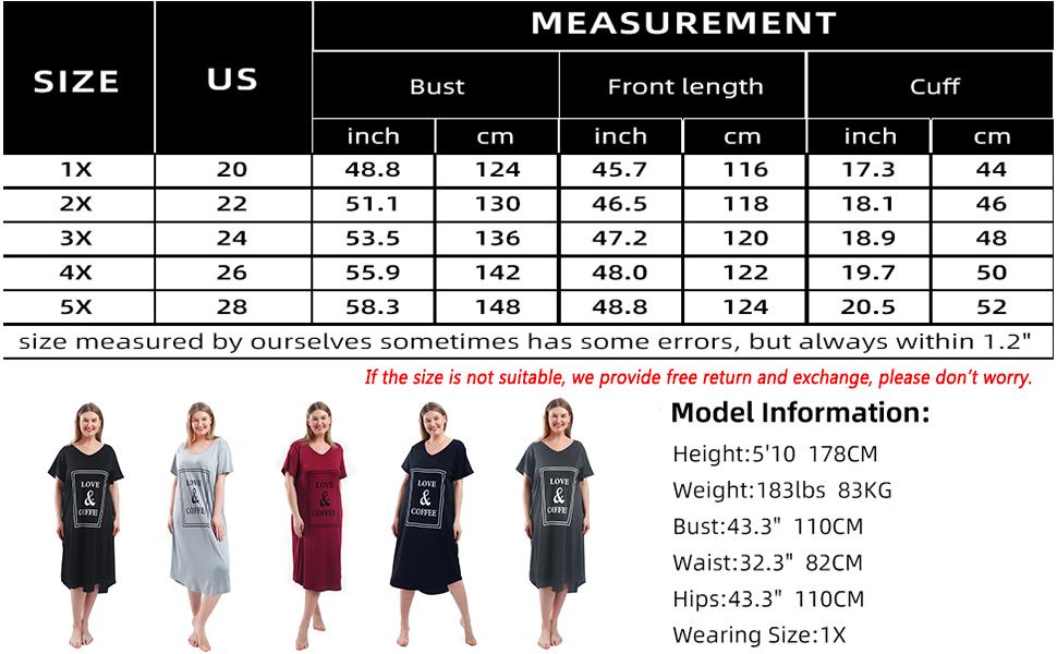 Plus Size Nightgowns for Women Short Sleeve Sleep Dress V Neck Loose Sleepwear Loungewear NGP01 Nightdress Black Coffee