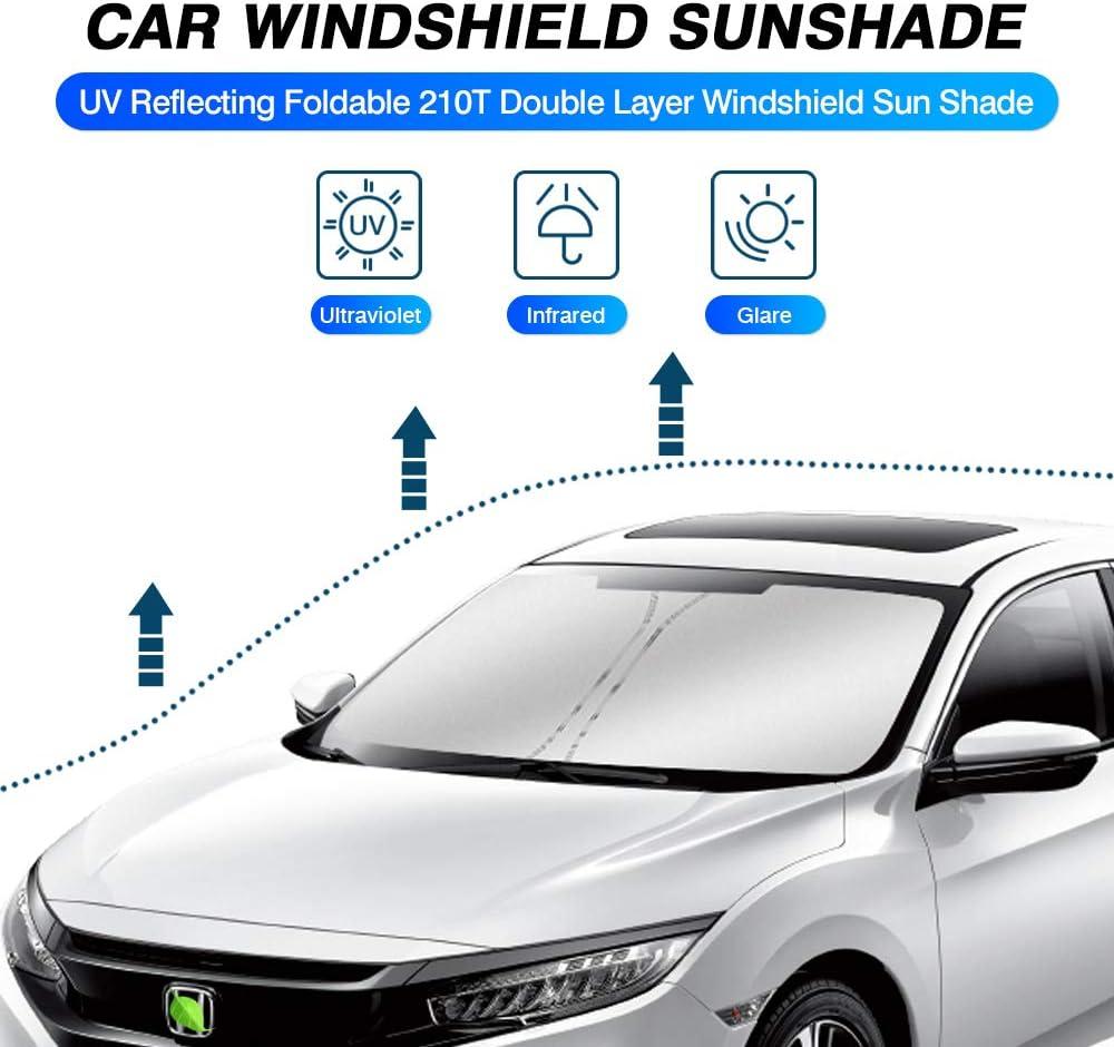 Canvcle Windshield Sun Shade for Honda Civic 2006-2024 Foldable Sun Visor Protector Blocks UV Rays Keeps Car Cooler Double Thickness Material