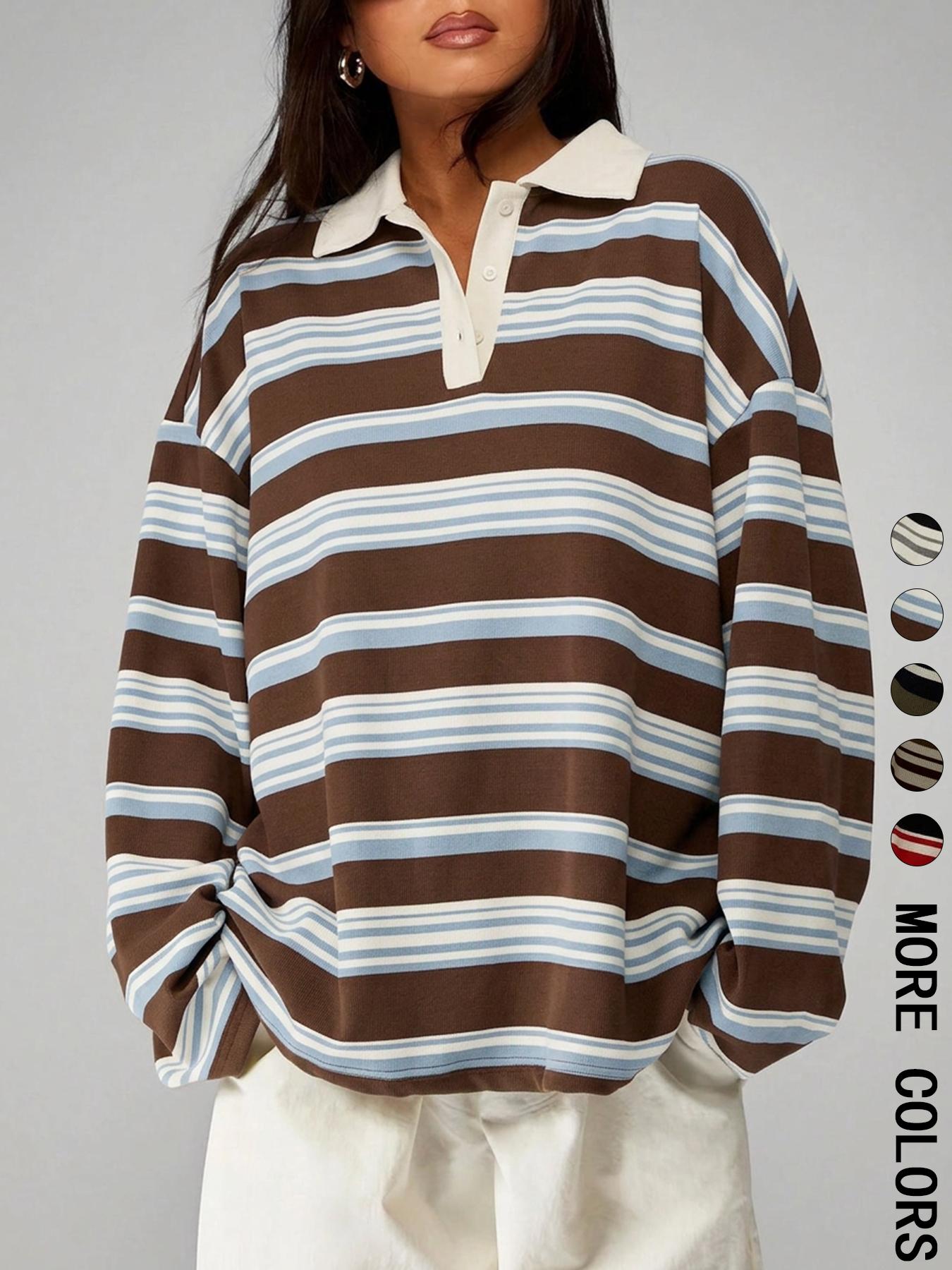 Vintage Striped Collared T-Shirt, Casual Loose Fit, Daily Commute/dating, Comfortable and Stylish, Perfect for Everyday Wear