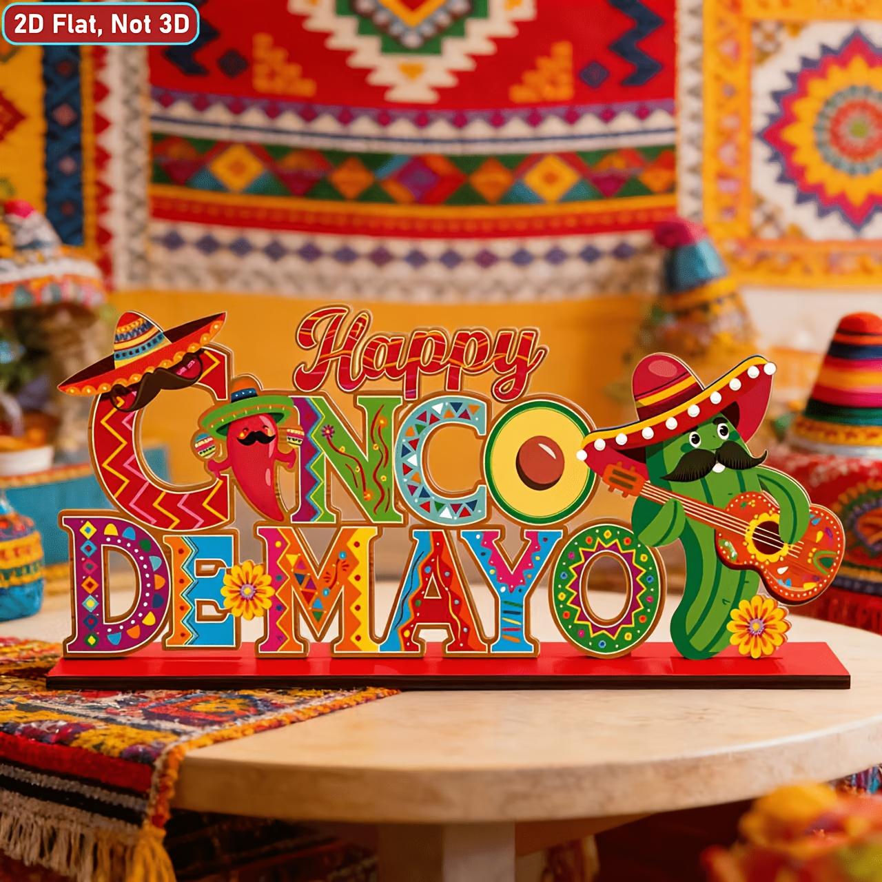 Mexican May Day Party Decor Sign, Wooden Central Table Decoration, Festive Layered Tray Ornament, Wall Shelf, Fireplace, Home Office Decor, Gift