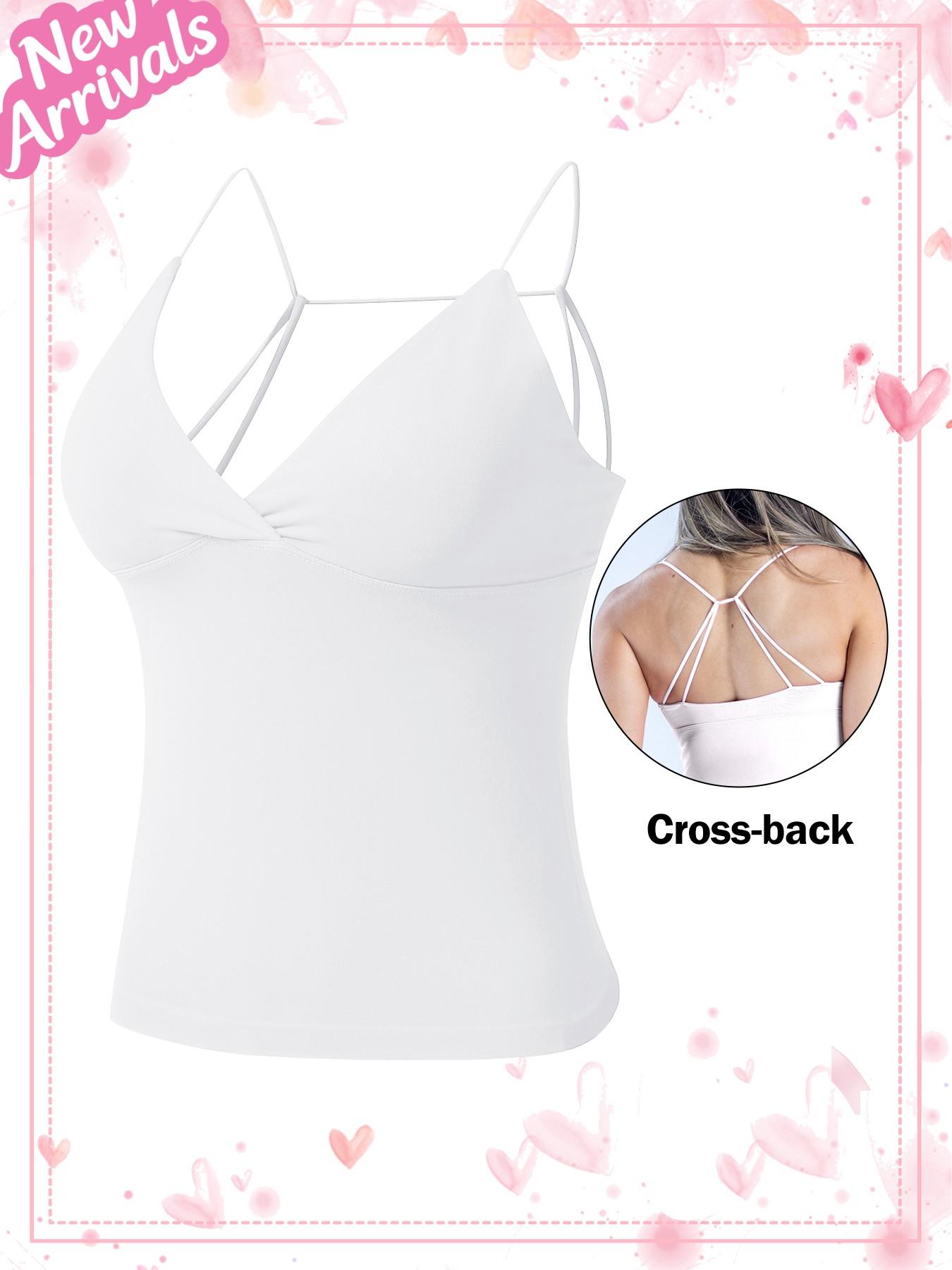 Deep V Women's Tank Top, Longline Backless Scoop Neck Bra Athletic Fitness Sports Workout Gym Crop Top Slim Fit Ribbed Spaghetti Strap Tank Top Summer Soft V-Neck Camisole Trendy Sleeveless Basic Shirt Lightweight