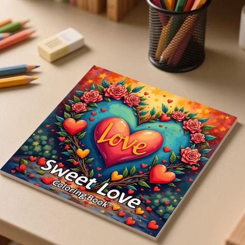 Sweet Love Coloring Book, Stress Relief Tool, Perfect for Couples, Valentine's Day Gift, Adult Coloring Book, Fine Lines, Beautiful Scenes