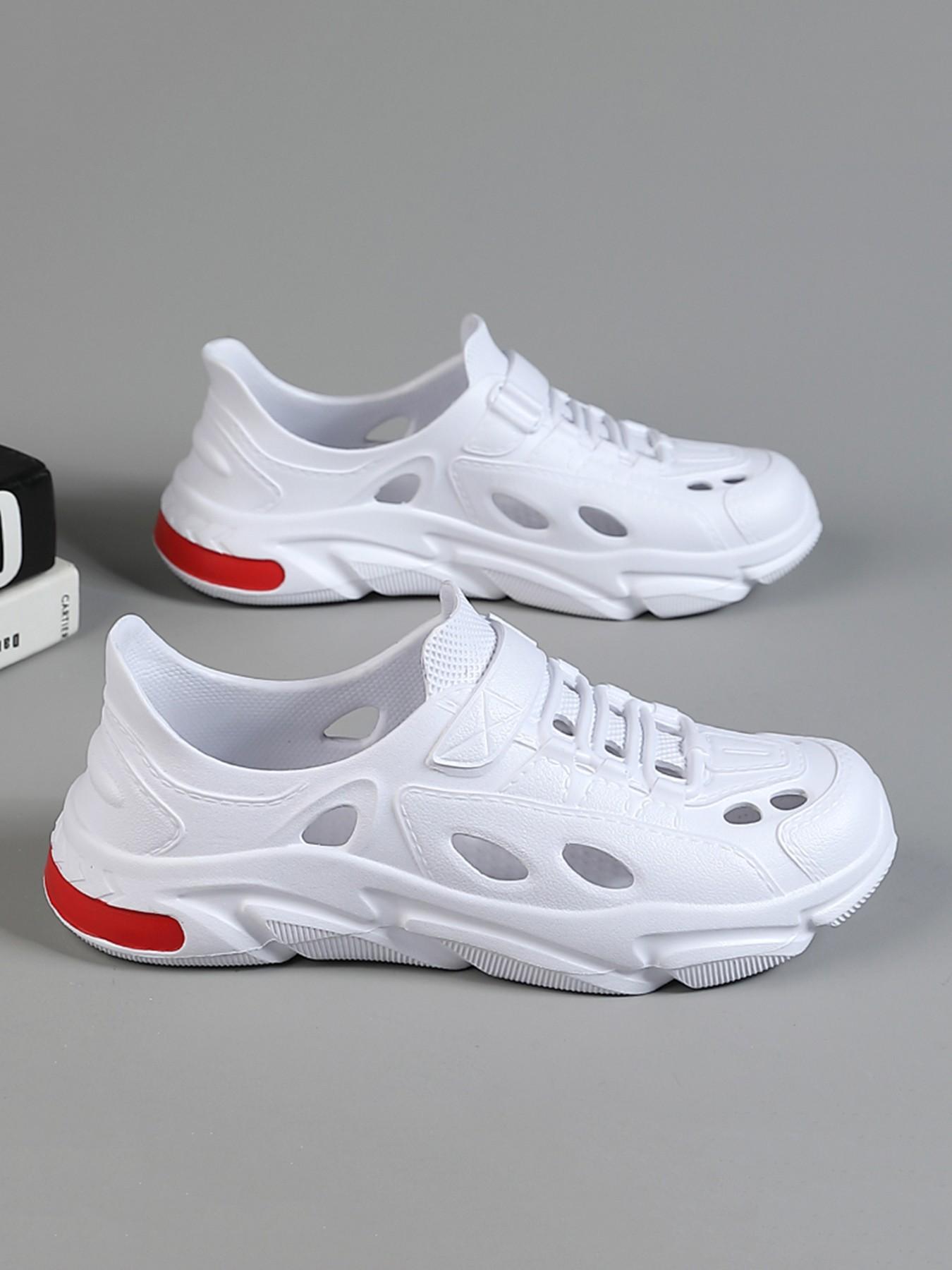 2026 Summer New All- Hollow Out Thick Sole Dad Shoes, Men's Velcro Breathable Hole Shoes, Soft Bottom Anti-Slip Water Sports Casual Sneakers