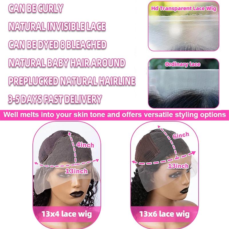 34Inch 200% Density Deep Wave Lace Front Wigs Human Hair 13x4 HD Lace Front Wigs Blended Hair Jerry Curly Glueless Lace Wigs Pre Plcked 13x6 Deep Part Curly Lace Frontal Wig For Women With Baby Hair Wet And Wavy Wig Natural Black Color