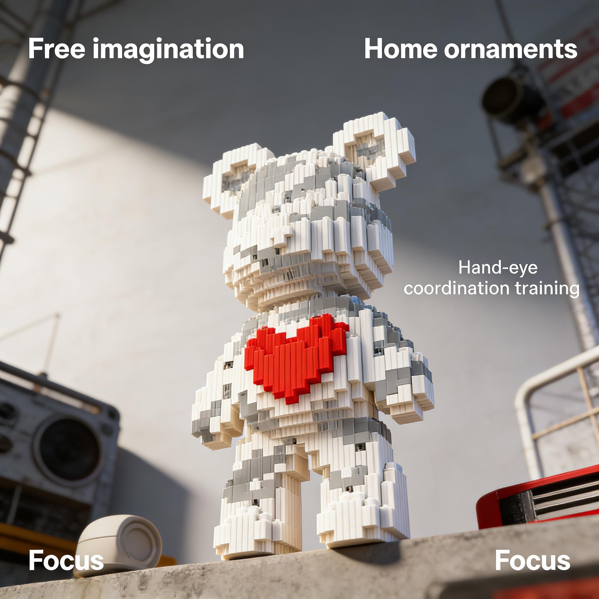 Striped Heart Pattern Bear Series Building Blocks Model, 1688pcs, Original Authentic, New 2026 Size, Gift Idea, DIY Craft Decor