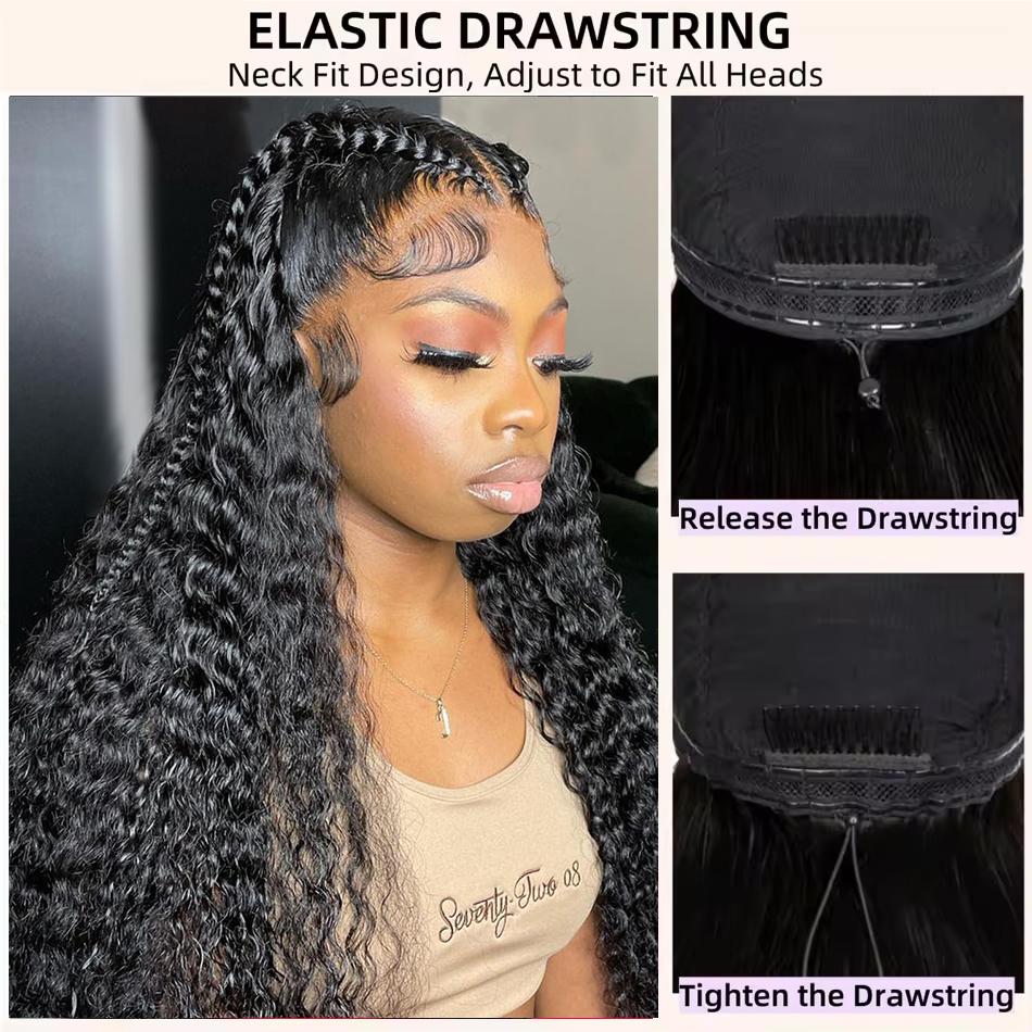 [New In] Ready to Wear 13x6 13x4 Glueless Wigs With Drawstring Deep Wave Pre Cut 13x6 13x4 Transparent Lace Frontal Human Hair Wig For Women 180% Density Beginner Friendly Bling Hair