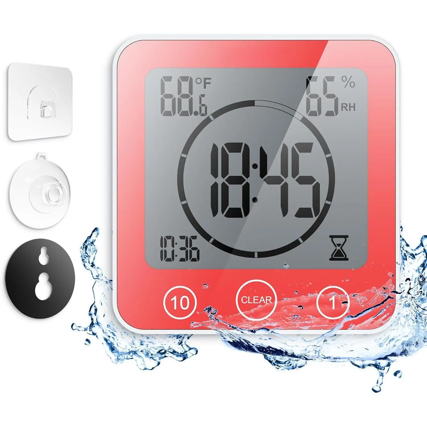Shower Clock  Bathroom Timer – Digital Wall Clock with Countdown,  Kitchen Clock with Temperature & Humidity, Suction Cup for  Shower  Sauna Cook Bath (Yellow)