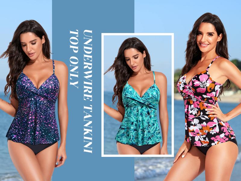 Aqua Eve Women's Underwire Tankini Swimsuit - Twist V Neck Flowy Bathing Suit Top Only, No Bottom