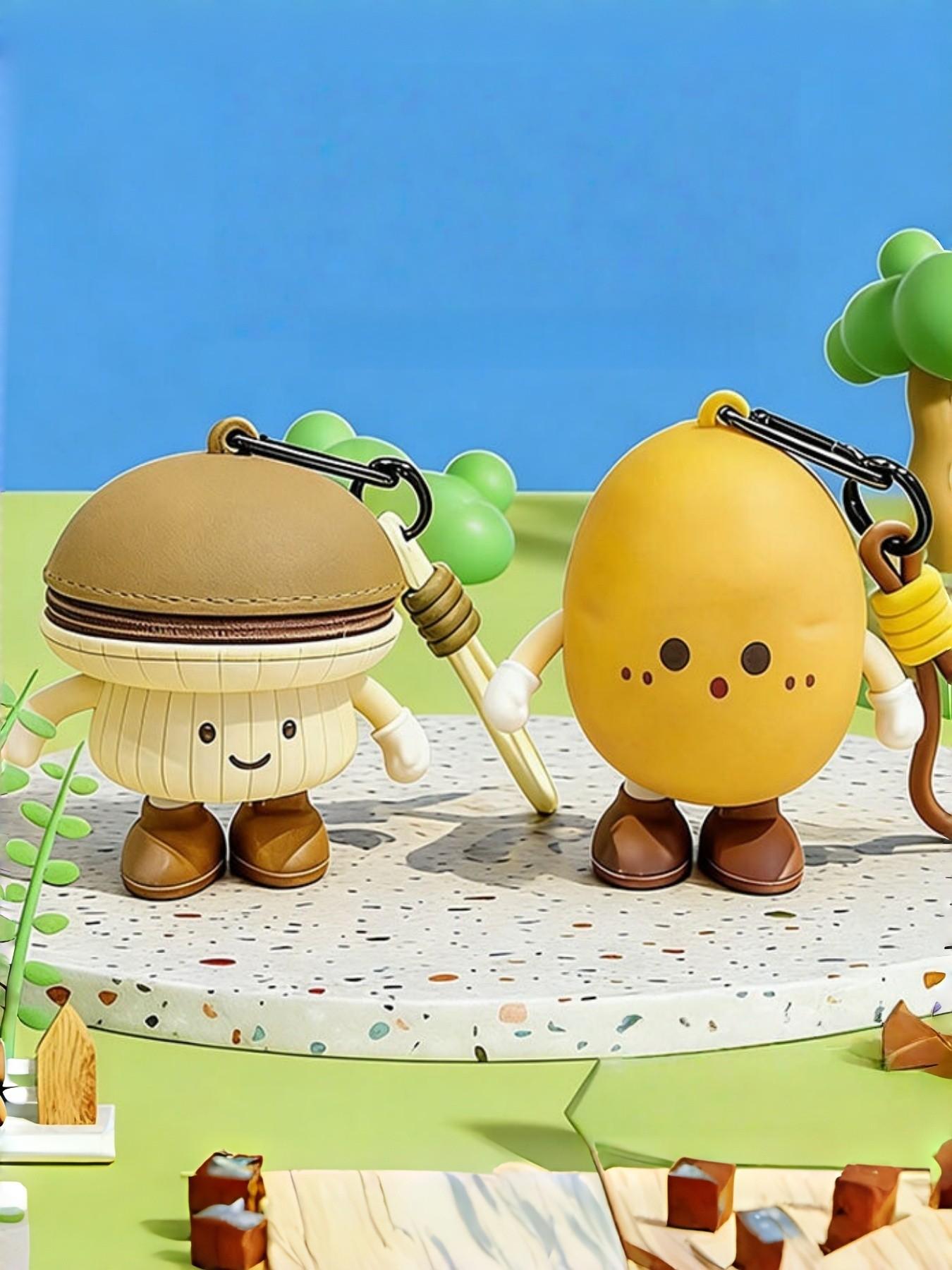 Cute Kawaii Cartoon Potato & Mushroom Mini Storage Pouch Keychain Multifunctional Zipper Coin Purse Key Ring Aesthetic Backpack Bag Charm Gift for Women Girls Kids