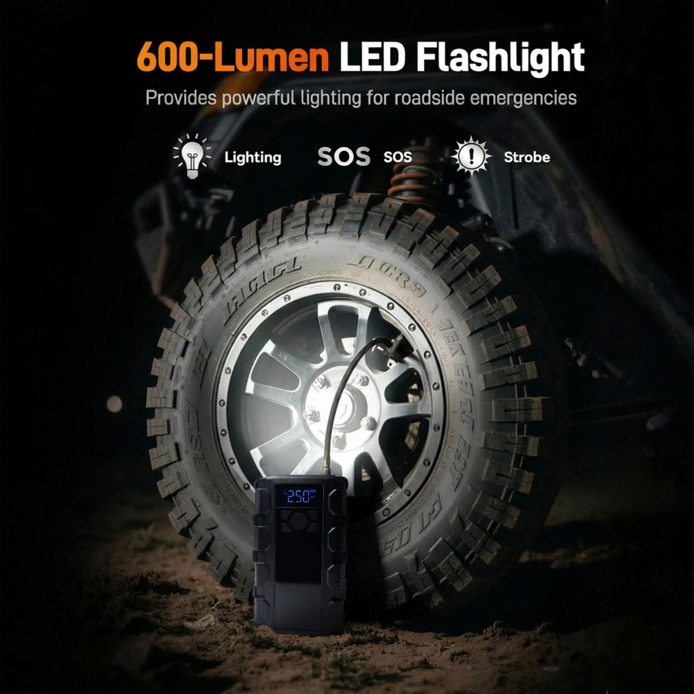 Anqva 4000A Jump Starter with 150PSI Air Compressor, 12V Car Battery Booster,  Fast Charge, 44.4Wh Portable Tire Inflator, LED Display for 10L Gas & 10L Diesel Engines, LED Light, Jumper Cables