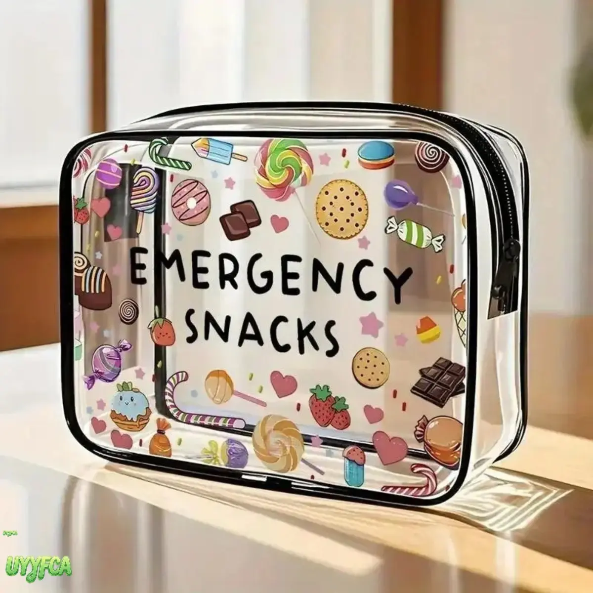 Clear Waterproof Zipper Storage Pouch, Cartoon Print Emergency Snacks & Medicine Organizer Bag, Large Capacity Portable Transparent Cosmetic Case For Road Trip, Picnic, Camping, Daily Carry & Airplane Travel,back to school,back to school haul