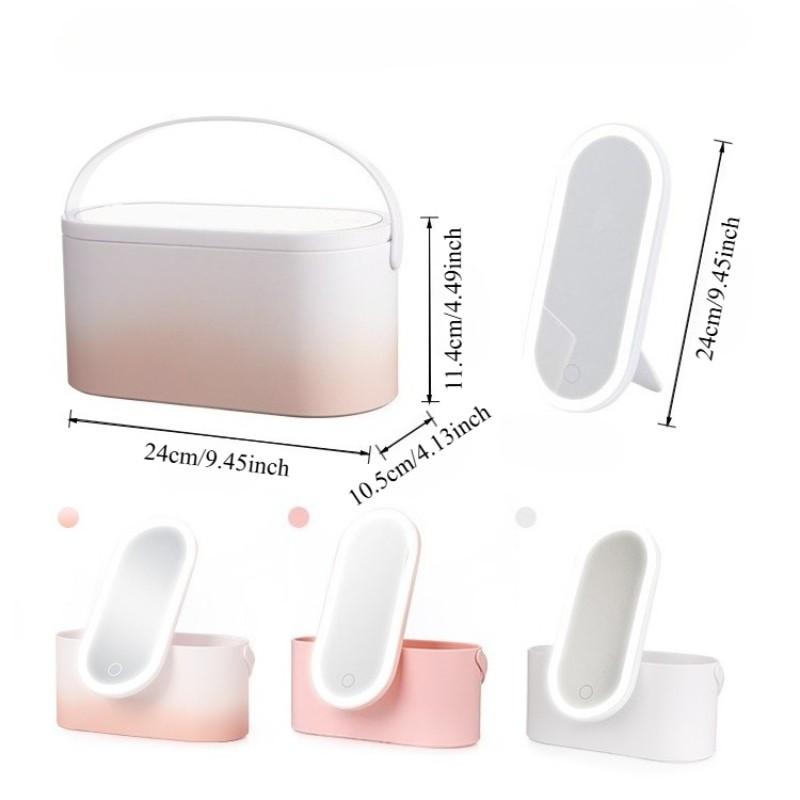 Cosmetic Organizer Box with LED Makeup Mirror, Portable Travel Light-Up Mirror, Multi-Functional Mobile Makeup Station
