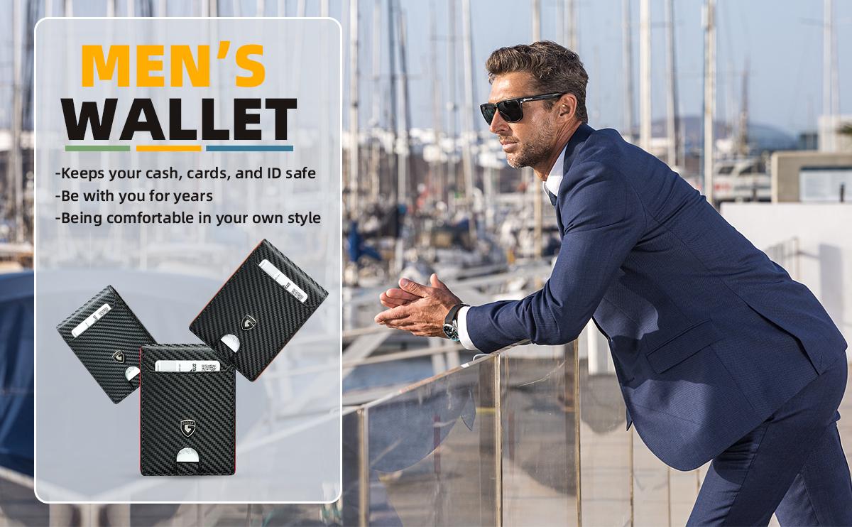 GSOIAX Men's Slim Wallet RFID Blocking Strap Gift Box