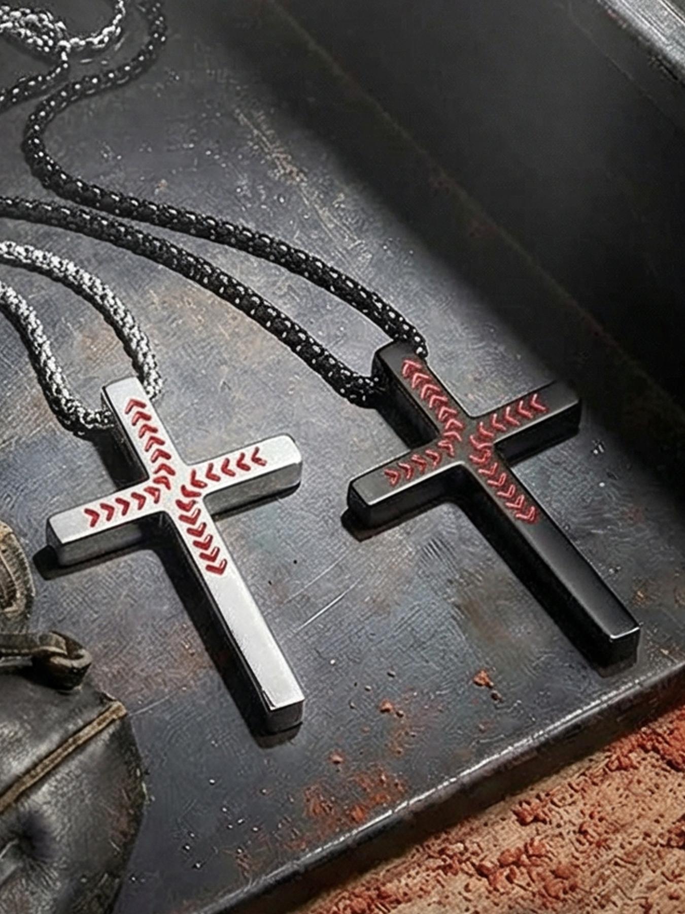 Punk Fashion Cross Necklace 4:13 Bible Verse Cross Pendant Necklace, Black and Silver Necklaces for Boys and Men #Baseball/316L Stainless Steel/Fade-Resistant/Hypoallergenic/Couples/Festivals/Parties/Ideal Gift