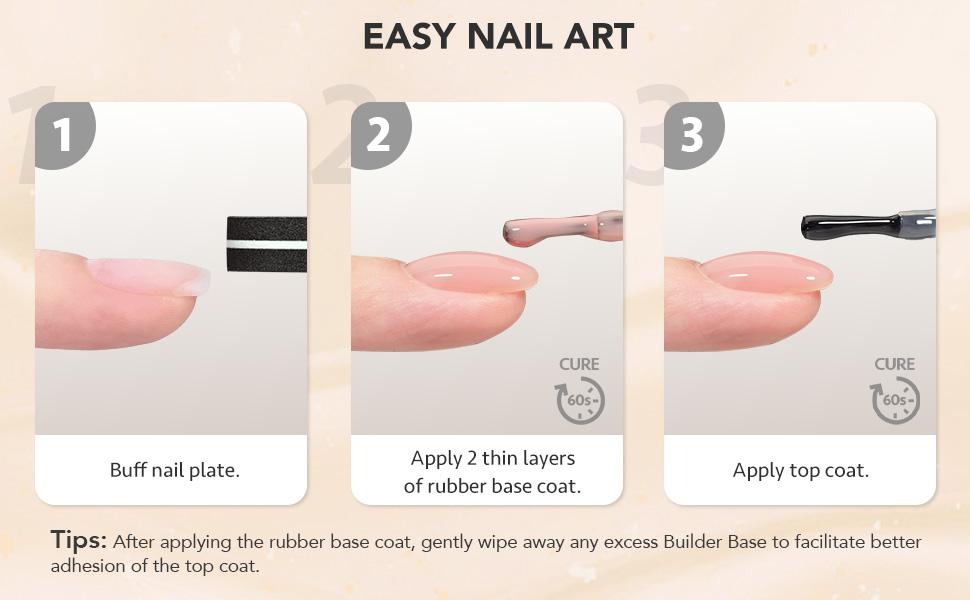 GAOY Rubber Base UV Gel Set, Jelly Builder Base Nail Gel Nude Sheer White Pink Christmas Gift Idea, 2-in-1 Soak Off Base Gel Nail Strengthener