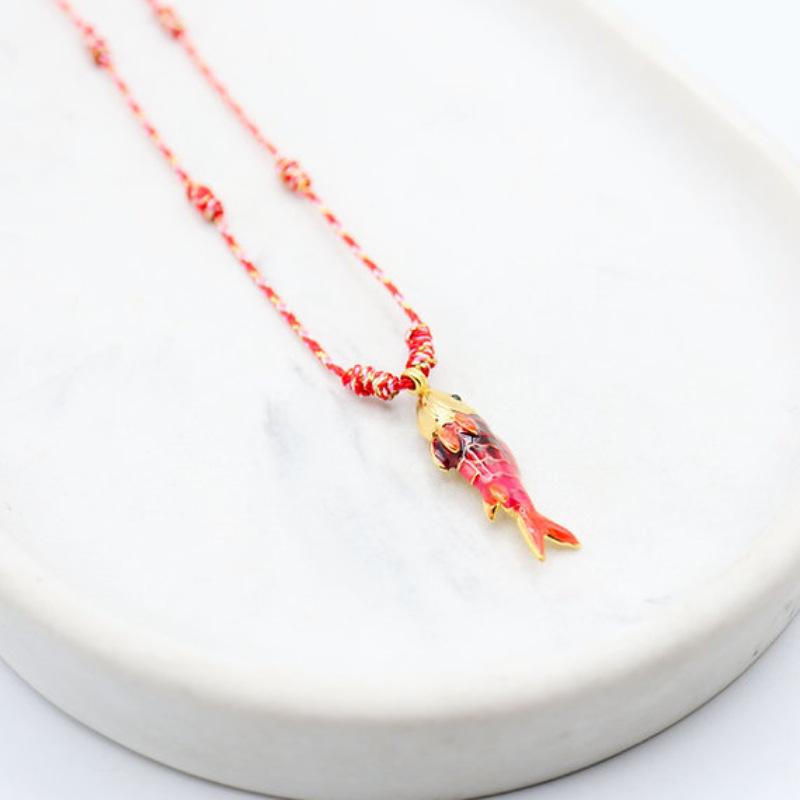 Women's Copper Ocean Fish Pendant Statement Necklace - Fashion Jewelry Accessories, Bold Statement Piece, Vibrant Multicolored Cord for Casual Indoor Recreation Wear