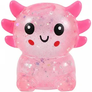 Glitter Axolotls Squishies Toy, Stretchy Axolotls Stress Ball, Fidget Toy for Anxiety Relief and Sensory Play, Pocket Size Squeeze Toys Gift for Kids Teens Adults.(Pink)