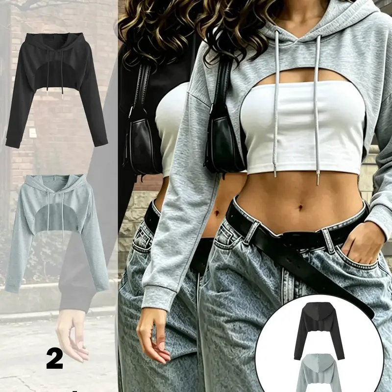 Women's Casual Long Sleeve Sweatshirt Hoodie, Adjustable Drawstring Design, Plain Fitted Style for All Seasons, Casual Sweatshirts