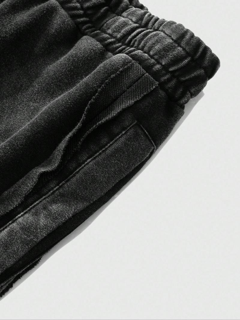 Men's Streetwear Simple Cotton Sport Pants, Wide Leg Knit Sweatpants, Washed Cotton Fabric, Casual Loose Fit, All Seasons, Comfy Sweatpants