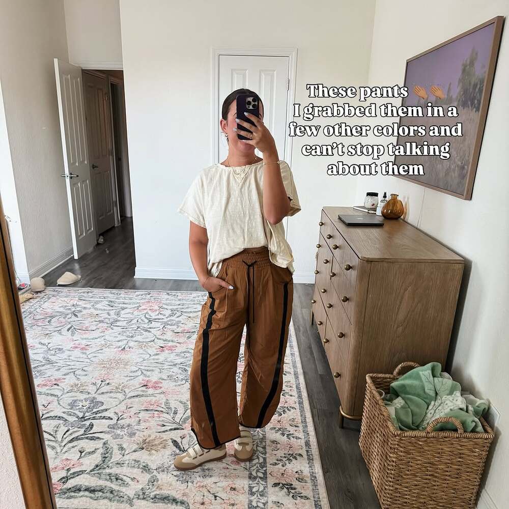 Women's Loose Wide-Leg Pants, Casual Drawstring Elastic Waist Colorblock Sportswear, Fashion Y2K Nine-Quarter Pants, All Seasons