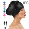 Unisex Swimming Cap with Nose Clip & Earplugs, Extra-Large Waterproof Silicone, Fits Ponytail, Thick Curly Hair, Pool Beach Water Sports, Swim Caps