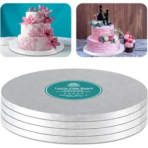 Round 12 Inch 1/2-Inch Thick Smooth Edges Silver Cake Drum Cake Boards for Multi Tiered Birthday Wedding Party Cakes