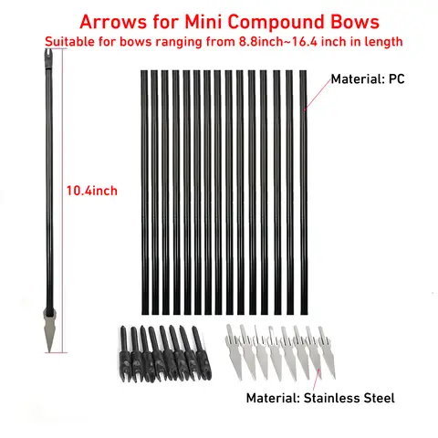 Sport-Partner 16-Piece Arrows Set for Mini Compound Bows - Fits 8.8-16.4 in Bows, for Adults 12 Years Above, Outdoor Leisure, Sports, Recreational Use