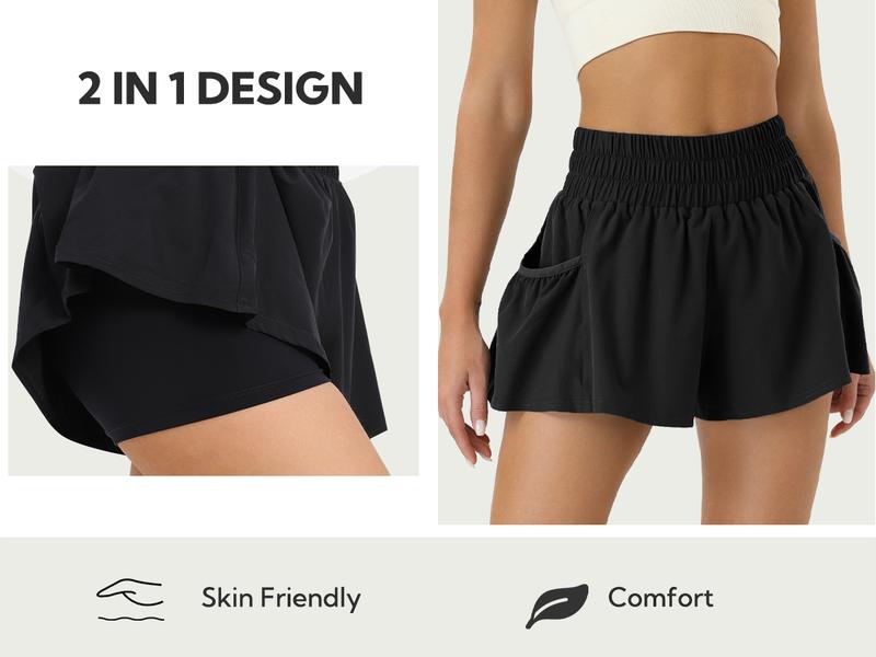 FireSwan Athletic Shorts for Women High Waisted Elastic Running Shorts Gym Workout Flowy Shorts with Pockets