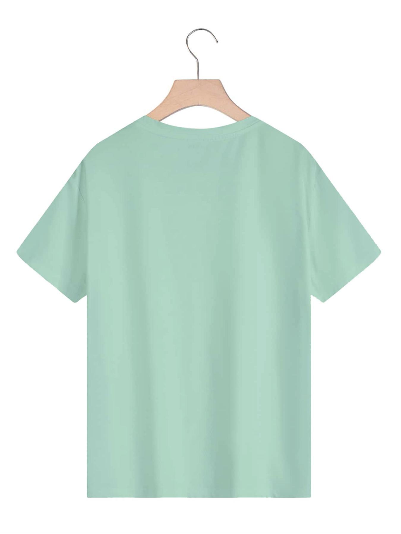 Women's Sardine & Letter Print Round Neck Tee, Casual Short Sleeve Crew Neck T-shirt for Summer, Everyday Fashion Women's Top for Daily Wear