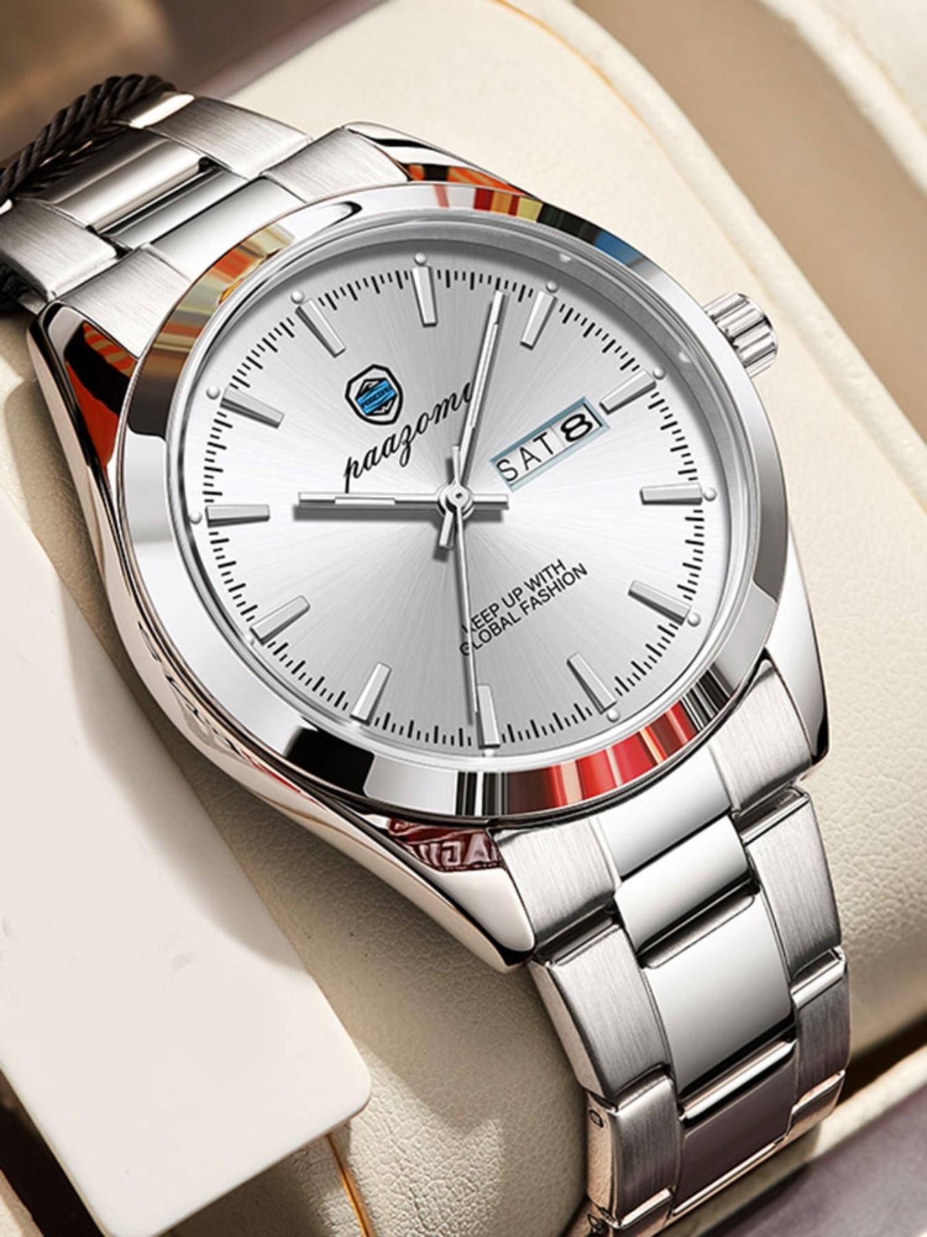 Paazomu Men's Business Watch, Stainless Steel, Interchangeable Straps, Ultra Thin, Japanese Quartz Movement, 1 Set, Men's Watch, Reloj Hombre