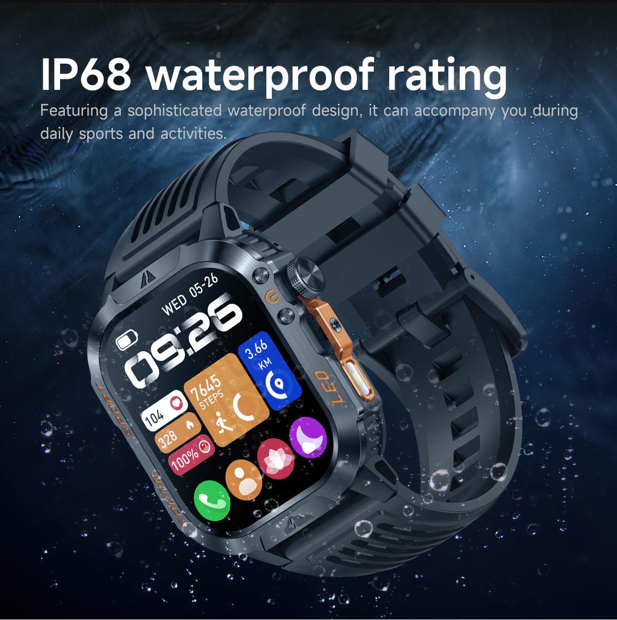 HT46 Outdoor Smart Watch Bluetooth Calling Heart Rate Sleep Blood Oxygen Monitor LED Light for Cycling Hiking Camping
