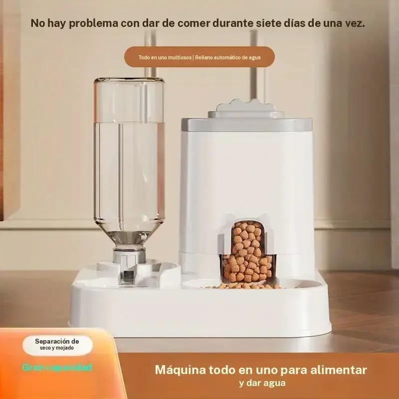 Cat Water Dispenser with Food Basin, Battery-Free, Modern, Easy Clean, Durable, Auto Pet Feeder, Small Dogs, Sturdy Construction