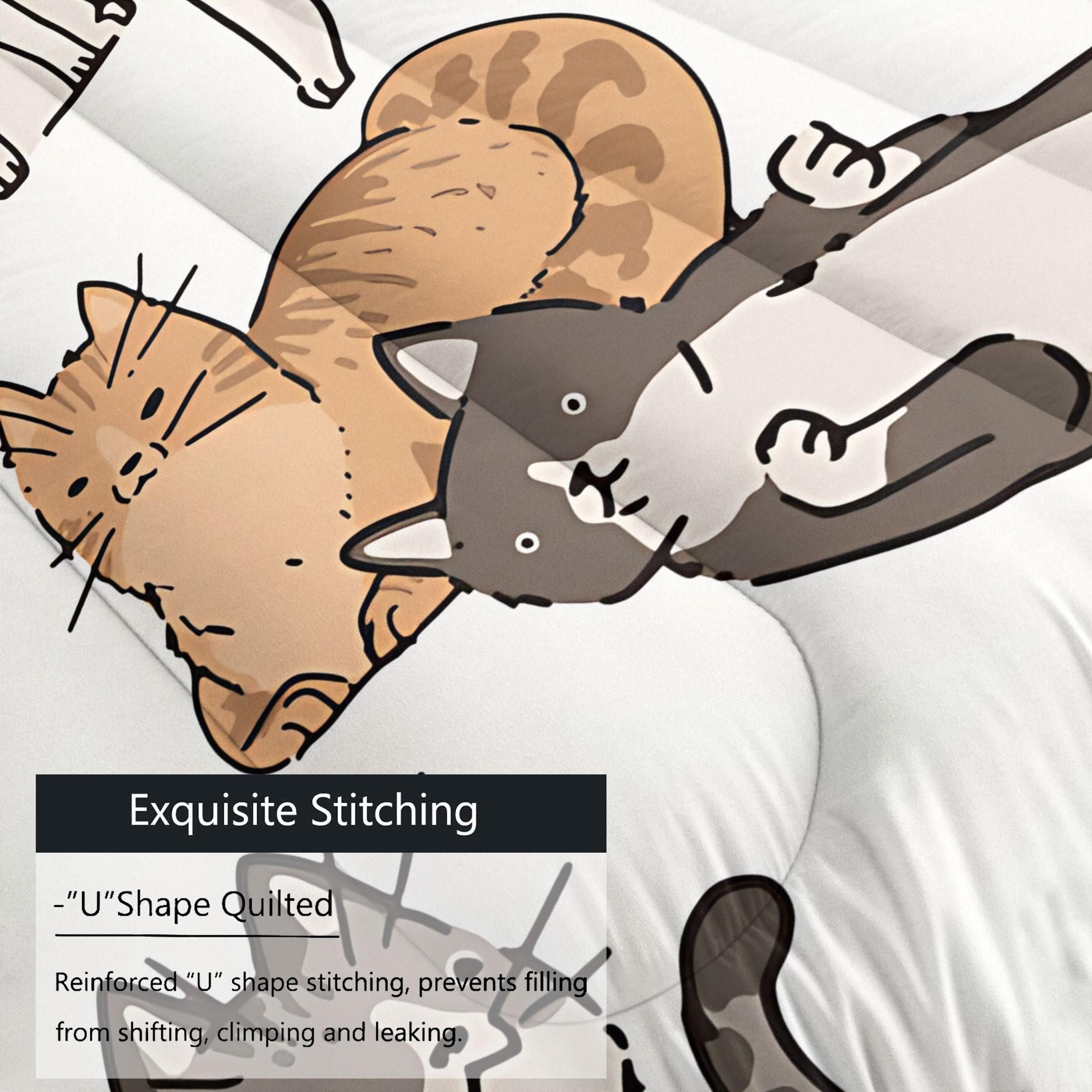 2/3 Pcs Funny Cute Cat Digital Print Comforter Set, Cartoon Kitten Themed Bedding Set, Soft Warm Breathable & Fade Resistant, Perfect for Cat Lovers Bedroom Dorm Guest Room Decor, All Season Cozy Use - Without Pillow Insert
