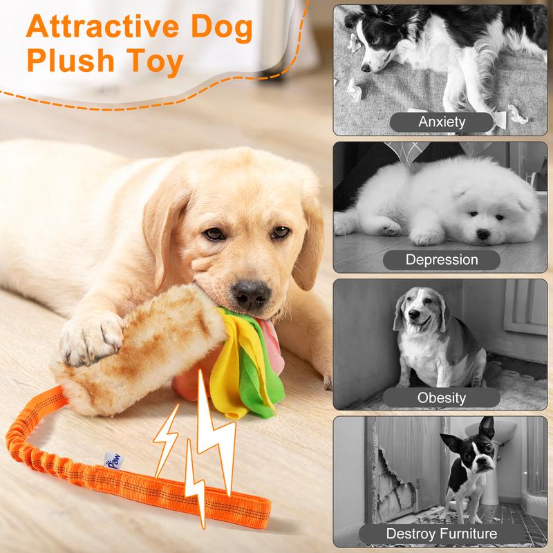 Pawaboo Pet Gifts Plush Toy for Dogs, Interactive Dog Chew Toy with Elastic Handle to Play, Soft Polar Fleece No Stuffing Puppy Toys for Small Dogs, Stimulating Pet Toys for Puppies with Colorful Strips