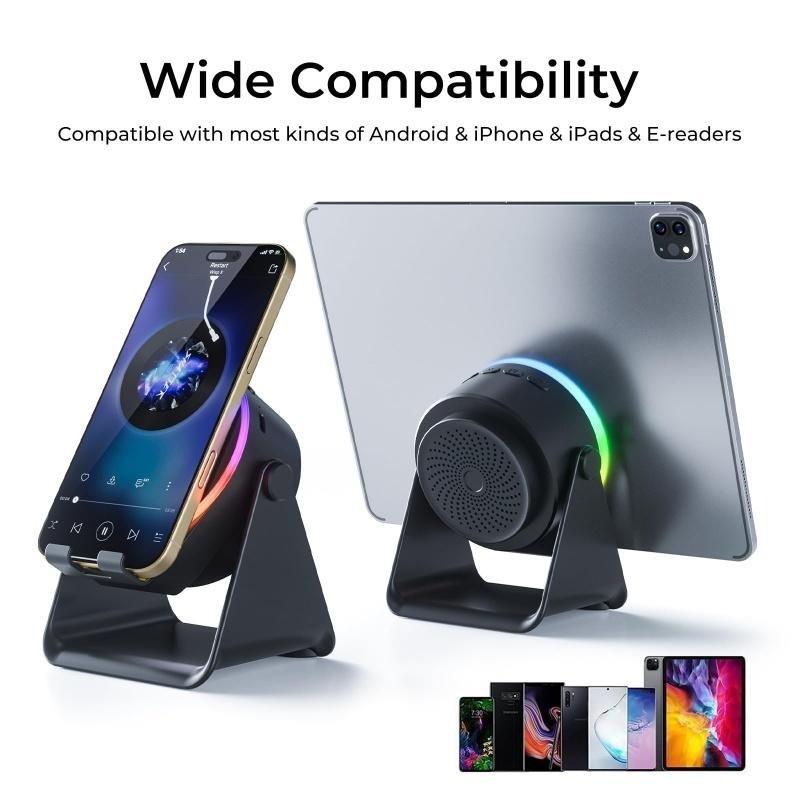 4-In-1 Wireless Bluetooth-compatible Speaker with LED, 360° Rotating Stand, Portable Desktop Holder, Ideal for Home, Shower, Outdoor, Travel Gifts