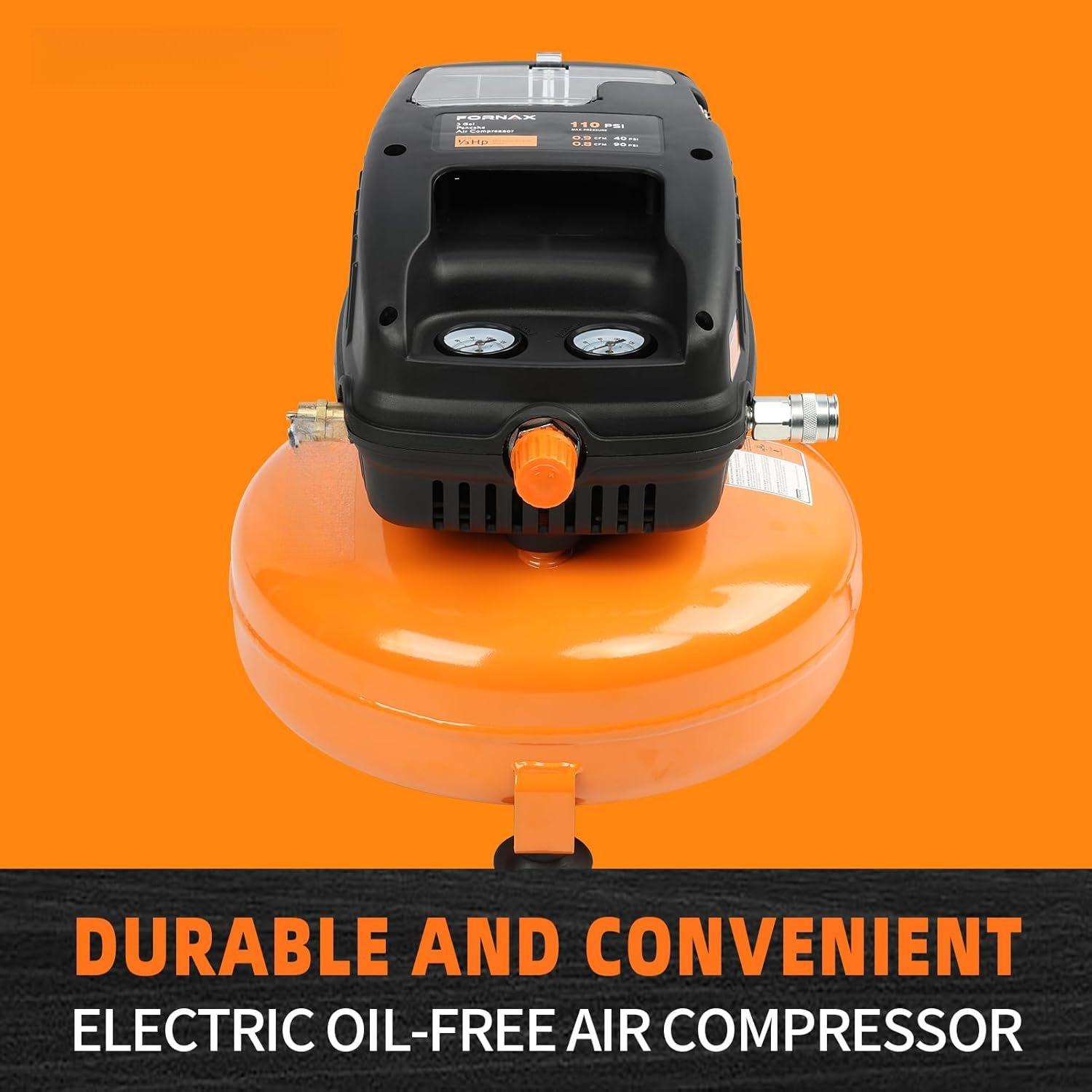 Pancake Air Compressor, 3 Gallon, 110 PSI Portable Air Compressor, Oil Free Kits