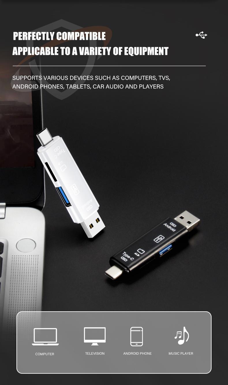 New 5 IN 1 Multifunction USB 3.0 Type C USB Micro USB SD TF Memory Card Reader For Android Computer Dock OTG Type C Adapter