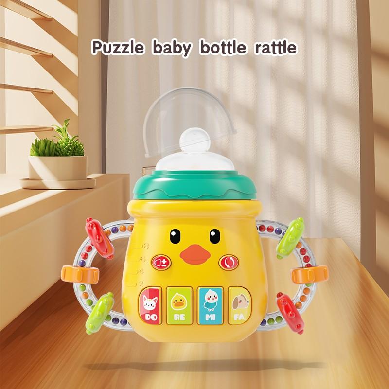 Baby Musical Toy, Cute Baby Bottle Learning Toy, Interactive Duck Shaped Light Up and Music Rattle Toy, Teething Musical Toys, Christmas Stocking Stuffers Gift