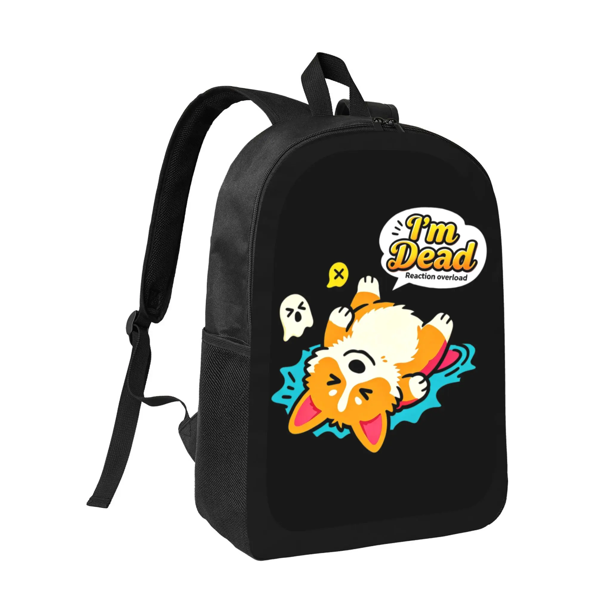 I'm Dead Funny Corgi Ghost Adjustable Backpack, Comfortable Breathable Durable Bookbag Travel Bag, Trendy Shoulder Bags, Cute Meme Daypack Gift for Family Friends Outdoor Travel School Birthday Halloween Thanksgiving Christmas