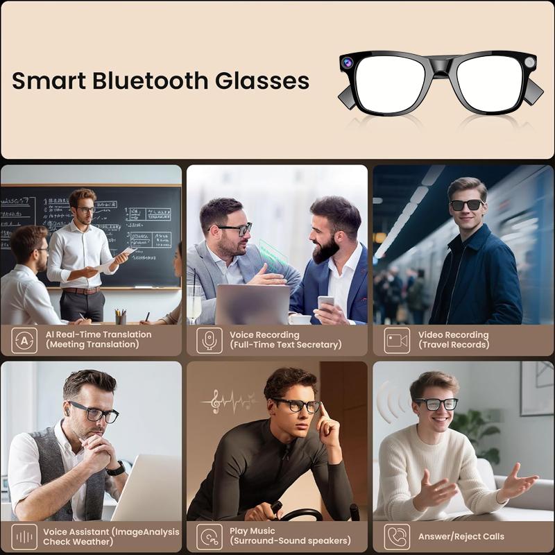 Multifunctional  Smart AI Camera Glasses with 8MP Lenses, Touch-Button Adjustment for Travel & Outdoor , Hands-Free Photography, 140+ Languages Real-Time Translation, Bluetooth Music, Wearable Video Recording, UV Protection