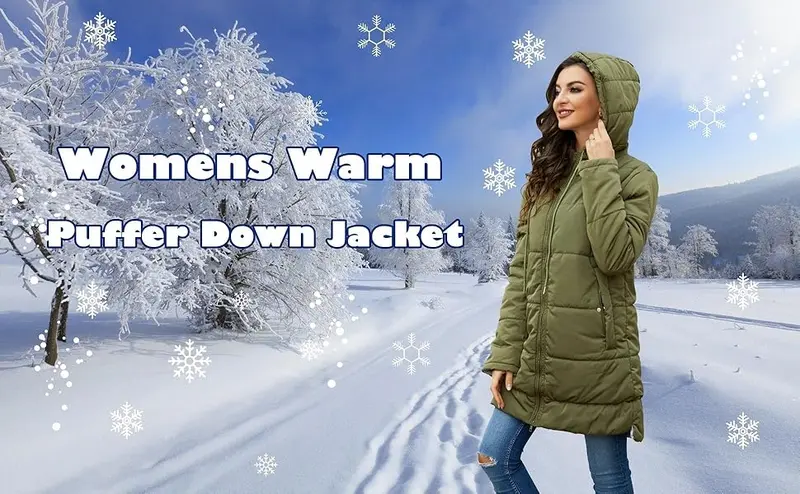 Imily Bela Womens Warm Puffer Down Jacket Hooded Winter Casual Lightweight Mid Quilted Coat with Pockets
