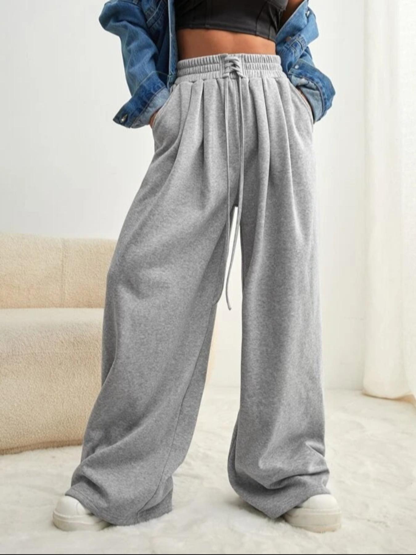 Women's Loose Fit Slimming Casual Sweatpants, Front Waist Tie Design Wide Leg Sport Pants, Drawstring Waist Athleisure, All-Season Fashion Joggers Women's Loose Fit Slimming Casual Sweatpants, Front Waist Tie Design Wide Leg Sport Pants, Drawstring Waist Athleisure, All-Season Fashion Joggers