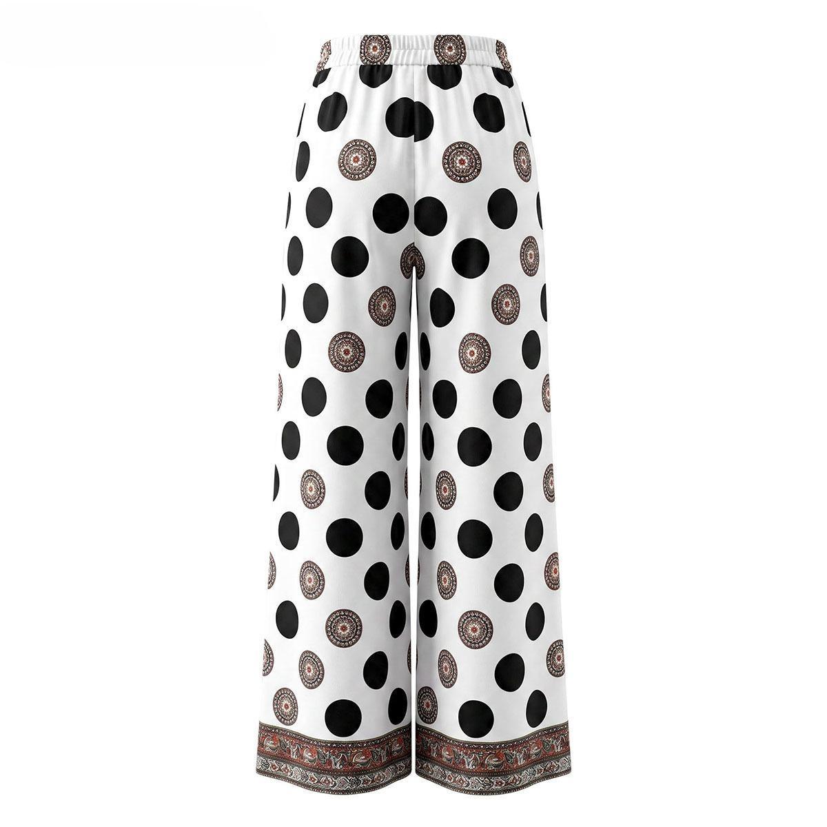 Women's Dot Paisley Floor-Length Palazzo Pants - High Waist Silky Satin Loose Leg Trousers with Side Pockets, Hidden Zip, Elastic Back Waistband, Resort & Workwear Bottoms, Loose Legs,clothes for back to school,first day of school outfits Women's Dot Paisley Floor-Length Palazzo Pants - High Waist Silky Satin Loose Leg Trousers with Side Pockets, Hidden Zip, Elastic Back Waistband, Resort & Workwear Bottoms, Loose Legs,clothes for back to school,first day of school outfits