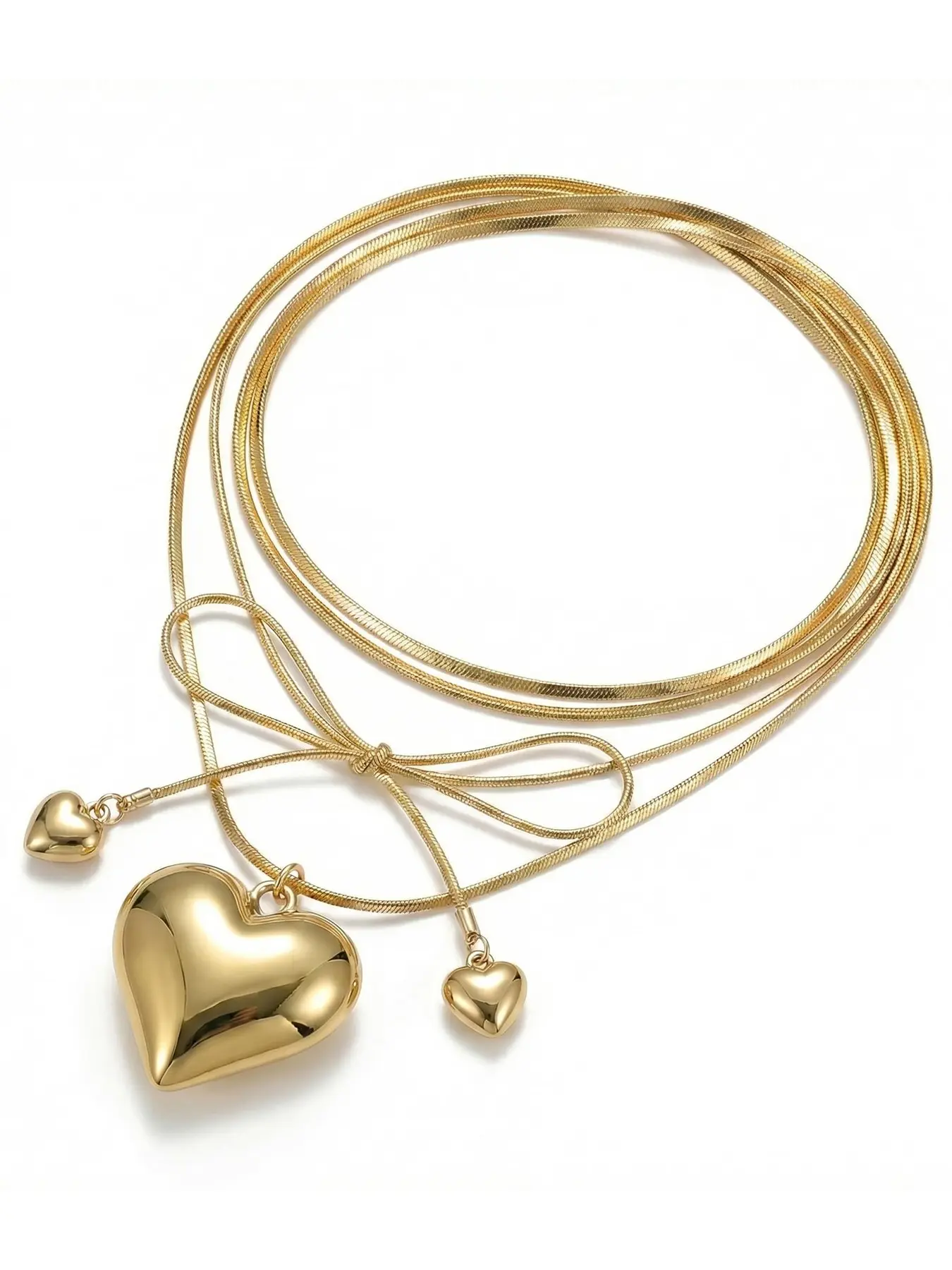 Women's Chunky Heart Pendant, Adjustable Wraparound Chain, Layered Romantic Jewelry, Birthday/christmas Gift, Chunky Heart Necklaces