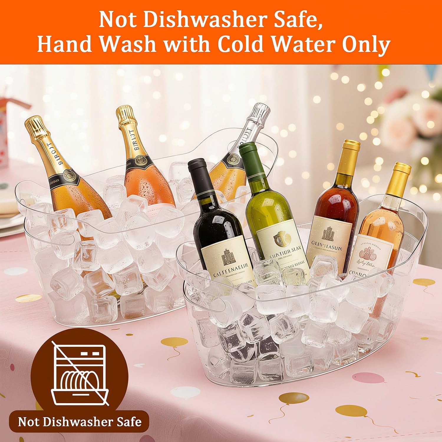 6.5L Ice Bucket 2 Pack Ice Buckets for Parties, Beverage Tub for  Bar with Handle, Drink Cooler for   Champagne, Clear Ice Bucket with Scoop for Mimosa Bar Drink Chiller